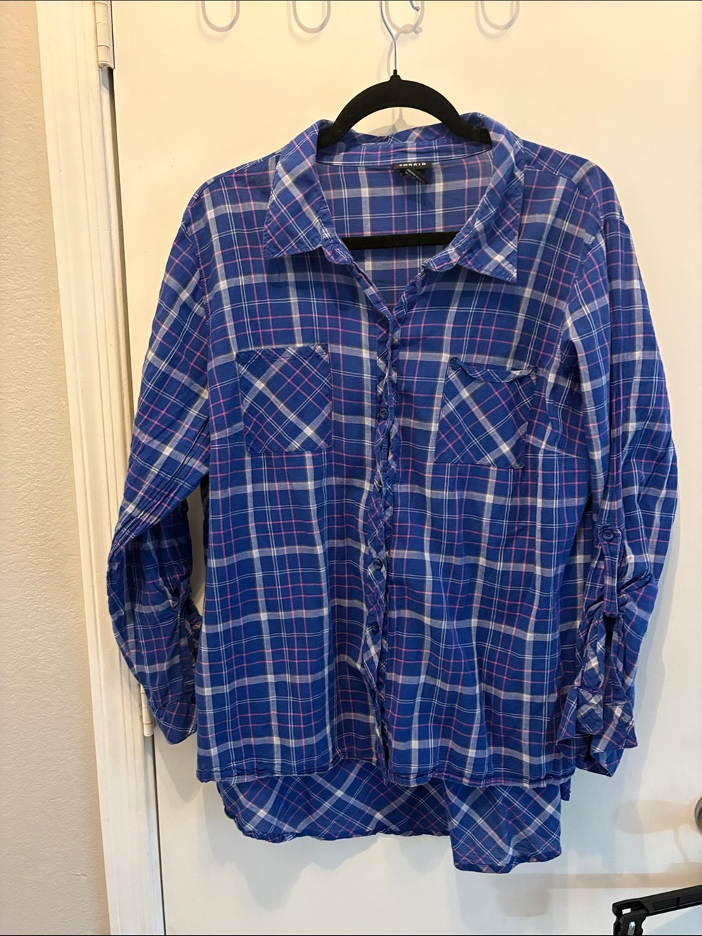 Torrid Women’s Blue Plaid Button down Blouse Country Fall Coastal Cowgirl SZ 2X